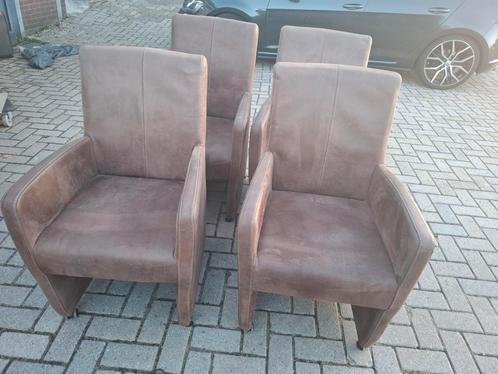 4 Bruine Eetkamerstoelen, Huis en Inrichting, Stoelen, Gebruikt, Vier, Stof, Bruin, Ophalen of Verzenden