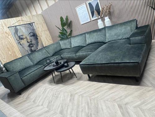 ZGAN Velvet Velours U-Bank/Hoekbank - Groen - 385cm, Huis en Inrichting, Banken | Bankstellen, Zo goed als nieuw, Vierpersoons of meer