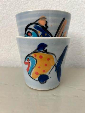 Koffiemokken / Bekers 2 stuks Handwerk~Vissen beschikbaar voor biedingen
