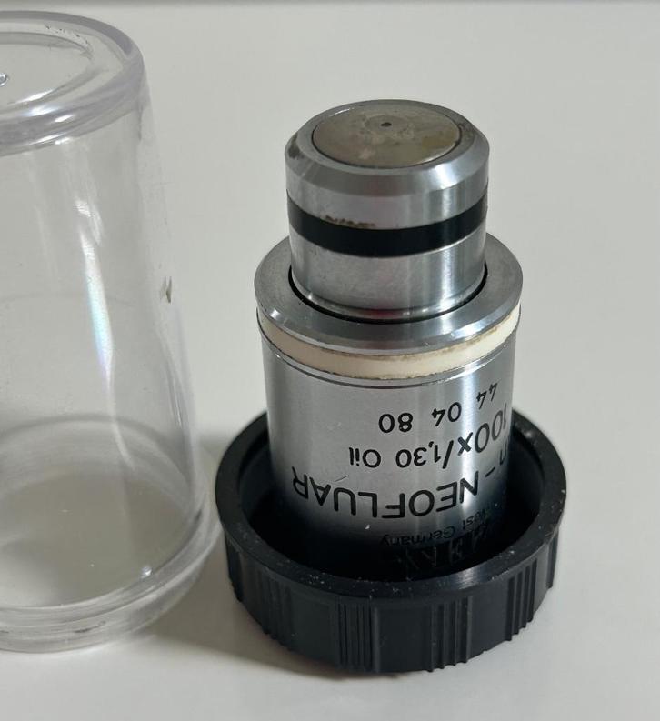 Zeiss microscoop 100x plan neofluar  objetief, Audio, Tv en Foto, Optische apparatuur | Microscopen, Zo goed als nieuw, Biologische microscoop