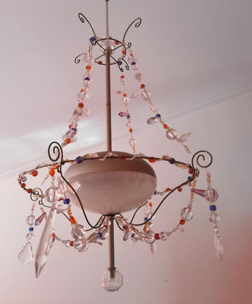 Hanglamp met parels en glitters, Huis en Inrichting, Lampen | Hanglampen, Zo goed als nieuw, 50 tot 75 cm, Glas, Metaal, Ophalen