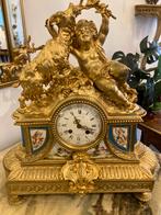 Pendule brons vuurverguld met Limoges porselein, Antiek en Kunst, Ophalen