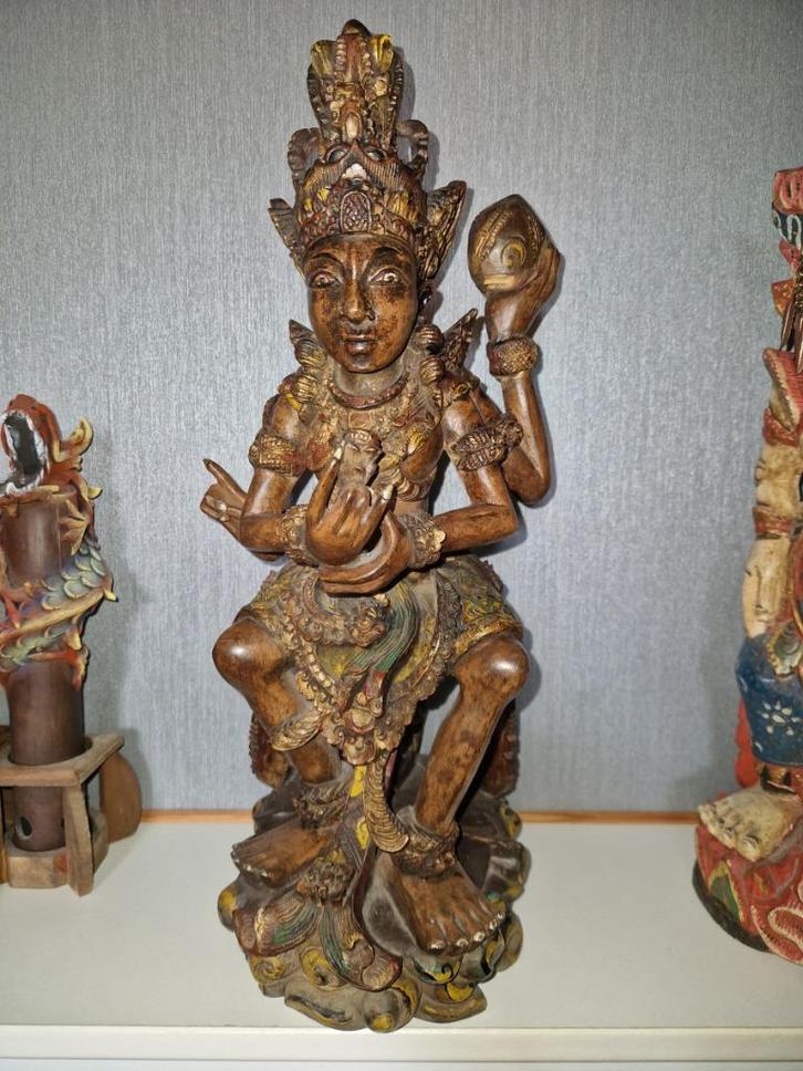 Groot origineel houten snijwerk Shiva beeld 50cm +Sint Kerst, Huis en Inrichting, Woonaccessoires | Boeddhabeelden, Zo goed als nieuw