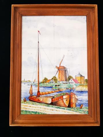Hollandse Molen Schip zeilschip Delfts Tegel tegeltableau  beschikbaar voor biedingen
