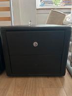 Zwarte Nachtkastjes met Glazen Knop - Set van 2, Overige materialen, Gebruikt, Minder dan 45 cm, Ophalen of Verzenden