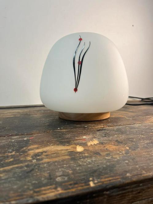 Vintage japandi mushroom tafel lamp, Huis en Inrichting, Lampen | Tafellampen, Gebruikt, Minder dan 50 cm, Glas, Hout, Ophalen of Verzenden
