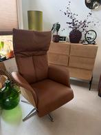 Relaxfauteuil Bergen van Goossens S cognac leer licht eiken, Ophalen, Zo goed als nieuw, 75 tot 100 cm, Leer