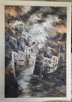 Groot Olieverfschilderij – Impasto Stadsgezicht, Antiek en Kunst, Kunst | Schilderijen | Klassiek, Ophalen of Verzenden