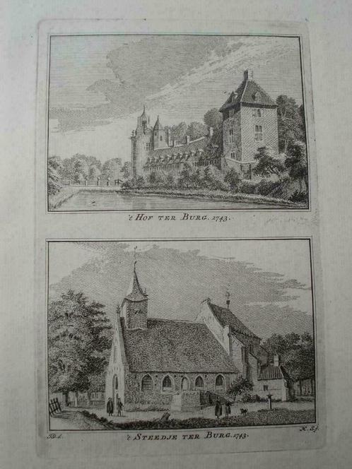 A73-74 / Ter Burg het Hof  Kopergravure  1745, Antiek en Kunst, Kunst | Etsen en Gravures, Ophalen of Verzenden