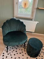 Groene velvet fauteuil met poef, Huis en Inrichting, Fauteuils, Ophalen, Gebruikt, 75 tot 100 cm, Stof