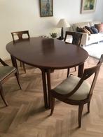 Eettafel met 4 stoelen notenhout, Ophalen, Gebruikt, 50 tot 100 cm, Vijf personen of meer