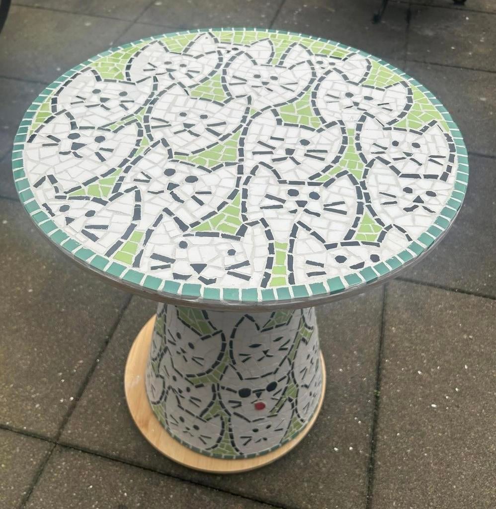 Mozaïek uniek bijzettafel, handgemaakt, met katten, Ophalen