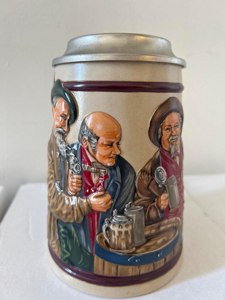 Vintage Bierpul met Tinnen Deksel, Antiek en Kunst, Antiek | Tin, Ophalen of Verzenden