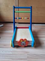 Houten Blokkenkar met Duwstang en Kralenframe, Ophalen of Verzenden, Gebruikt, Duw- of Trekspeelgoed