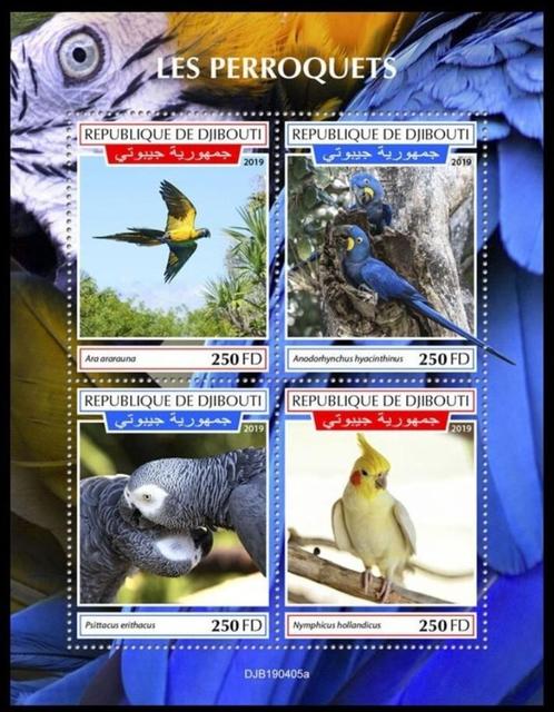 2019 Djibouti Fauna Vogels Halsbandparkiet, Postzegels en Munten, Postzegels | Thematische zegels, Postfris, Dier of Natuur, Ophalen of Verzenden