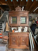 Antieke Mechelse buffetkast eikenhout – glas-in-lood, Antiek en Kunst, Ophalen