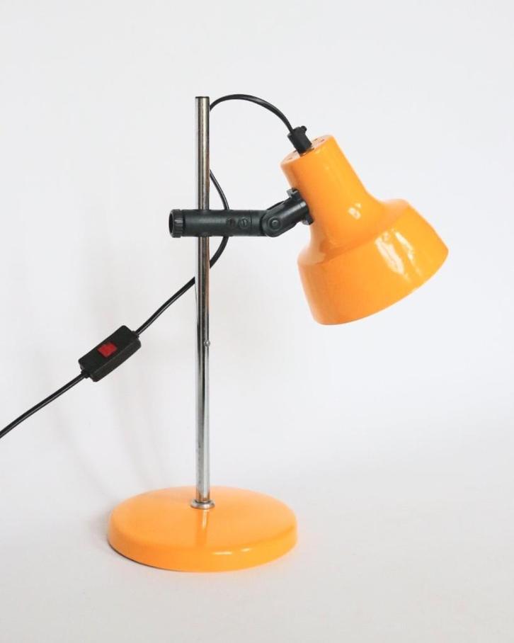 Vintage bureaulamp okergeel lampje retro chroom tafellamp, Huis en Inrichting, Lampen | Tafellampen, Zo goed als nieuw, Minder dan 50 cm