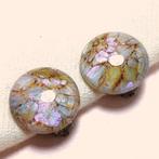 Vintage oorbellen clips Murano marmer glas iriserend jr '50, Verzenden, Paars, Knopjes of Stekers, Glas