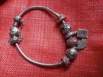 Zilveren Pandora armband met 7 bedeltjes, Sieraden, Tassen en Uiterlijk, Armbanden, Ophalen of Verzenden, Gebruikt, Zilver, Zilver
