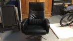Zwarte leren fauteuil op draaipoot, Huis en Inrichting, Ophalen, Gebruikt, 50 tot 75 cm, Leer