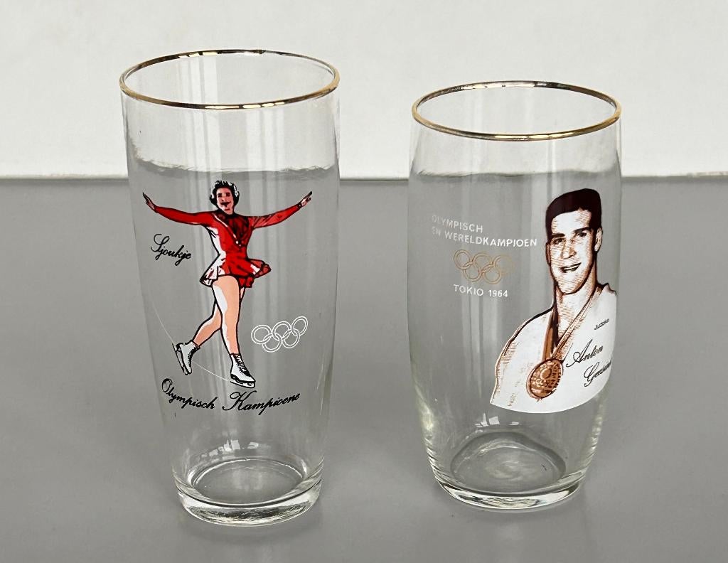 Sjoukje Dijkstra Anton Geesink olympische spelen 1964 glas, Ophalen of Verzenden, Zo goed als nieuw, Overige sporten, Overige typen