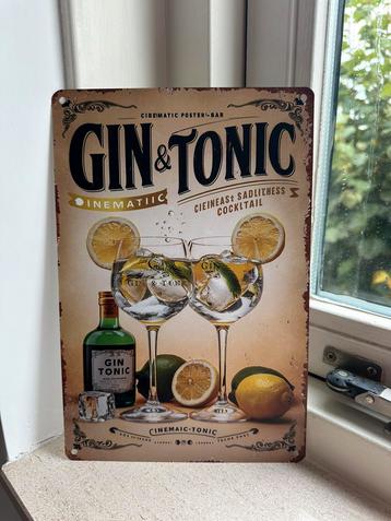 Mooi vintage bord Gin en Tonic 20x30 beschikbaar voor biedingen