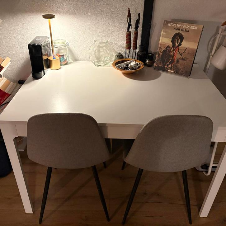 Witte Uitschuifbare Tafel, Huis en Inrichting, Tafels | Eettafels, Zo goed als nieuw, 100 tot 150 cm, 150 tot 200 cm, Vier personen