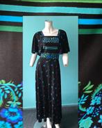 Vintage originele jaren 70 maxi jurk zwart met bloemen mt 36, Gedragen, Maat 34 (XS) of kleiner, Vintage, Onder de knie