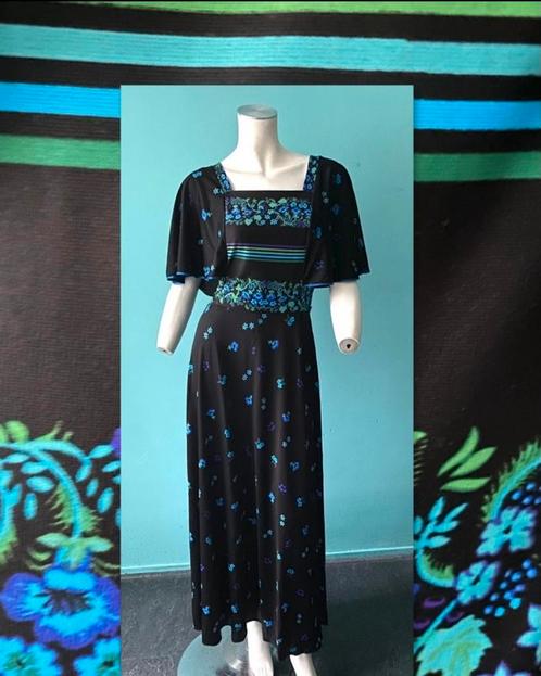 Vintage originele jaren 70 maxi jurk zwart met bloemen mt 36, Kleding | Dames, Jurken, Gedragen, Maat 34 (XS) of kleiner, Zwart