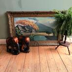 🍀 Lucky Vintage Tropisch schilderij brocante gouden lijst, Ophalen of Verzenden