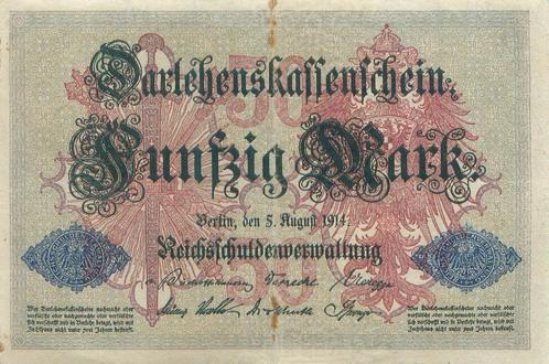 Reichsbanknote Funfzig Mark 1914 (b21), Postzegels en Munten, Bankbiljetten | Europa | Niet-Eurobiljetten, Los biljet, Duitsland