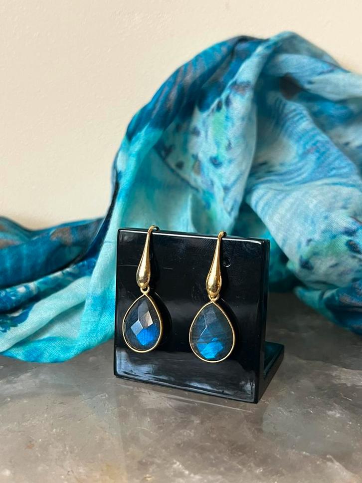 Labradoriet beschermt aura straling geluk intuïtie magie, Sieraden, Tassen en Uiterlijk, Oorbellen, Nieuw, Zilver, Blauw, Met edelsteen