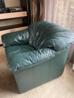 2 grote groen leren fauteuils, Gebruikt, 75 tot 100 cm, Ophalen