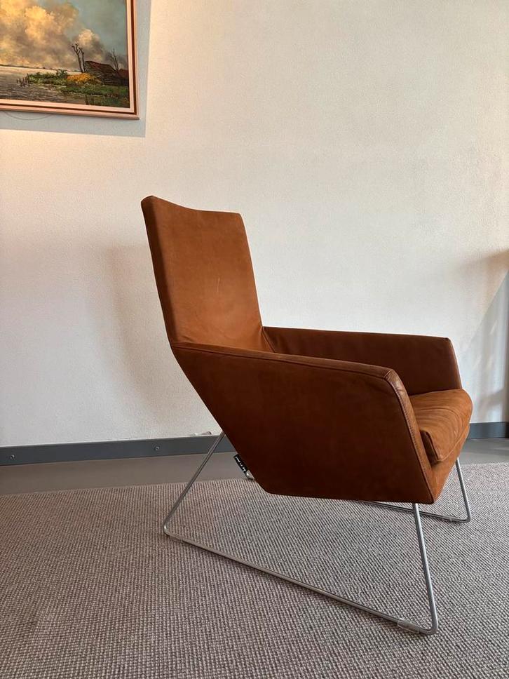 Leren fauteuil Gerard van den Berg, Huis en Inrichting, Stoelen, Zo goed als nieuw, Eén, Leer, Bruin, Ophalen