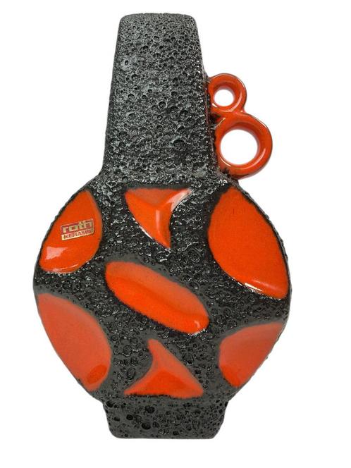 Roth Fat Lava- Banjovaas oranje - Duits keramiek 70's - 9954, Antiek en Kunst, Antiek | Vazen, Ophalen of Verzenden