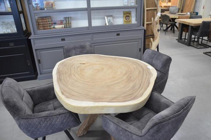 Ronde suar boomstamtafel Rond 110 – 140 cm BT 136, Huis en Inrichting, Tafels | Eettafels, Nieuw, 100 tot 150 cm, 100 tot 150 cm
