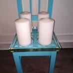 Vierkante glazen schaal met 4 grote stomp kaarsen 27 x 27 cm, Huis en Inrichting, Woonaccessoires | Kandelaars en Kaarsen, Ophalen