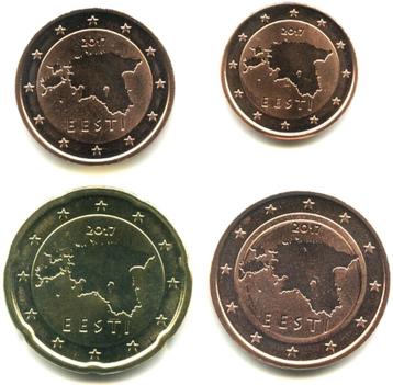 1 + 2 + 5 + 20 Eurocent Estland 2017 - UNC beschikbaar voor biedingen