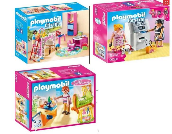 3 sets 5304 Babykamer 9081 Geldautomaat en 9270 kinderkamer, Kinderen en Baby's, Speelgoed | Playmobil, Zo goed als nieuw, Complete set