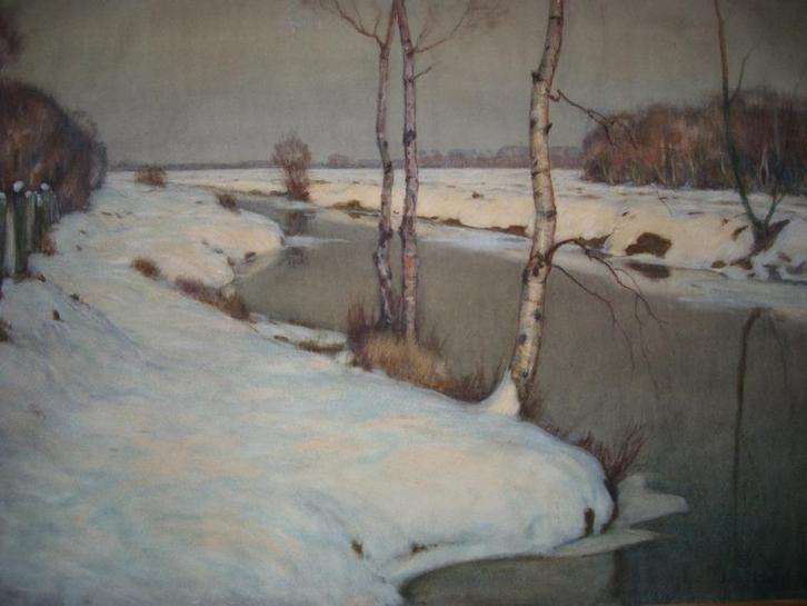 Aquarel JOHAN MEYER in glanzend zwarte lijst., Antiek en Kunst, Kunst | Schilderijen | Modern, Ophalen