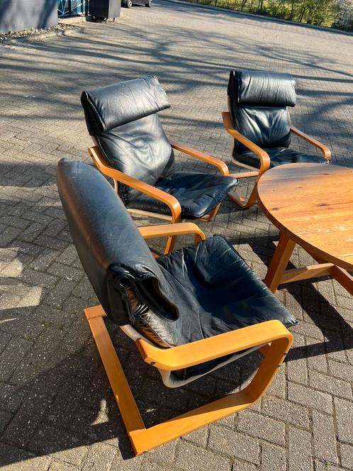 Noburu Nakamura voor IKEA origineel jaren 70 met salontafel, Huis en Inrichting, Fauteuils, Zo goed als nieuw, Leer, 75 tot 100 cm