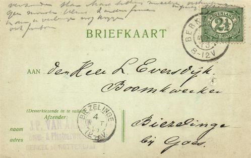 J.P. van Aalst, Berkel bij Rotterdam - 03.1913 - briefkaart, Postzegels en Munten, Brieven en Enveloppen | Nederland, Briefkaart