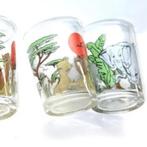 5 Vintage glazen jungle olifanten leeuwen apen, Disney strip, Ophalen of Verzenden