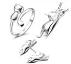 Mooie zilveren set met katten, Sieraden, Tassen en Uiterlijk, Ringen, Nieuw, Ophalen of Verzenden, Kleiner dan 17, Dame