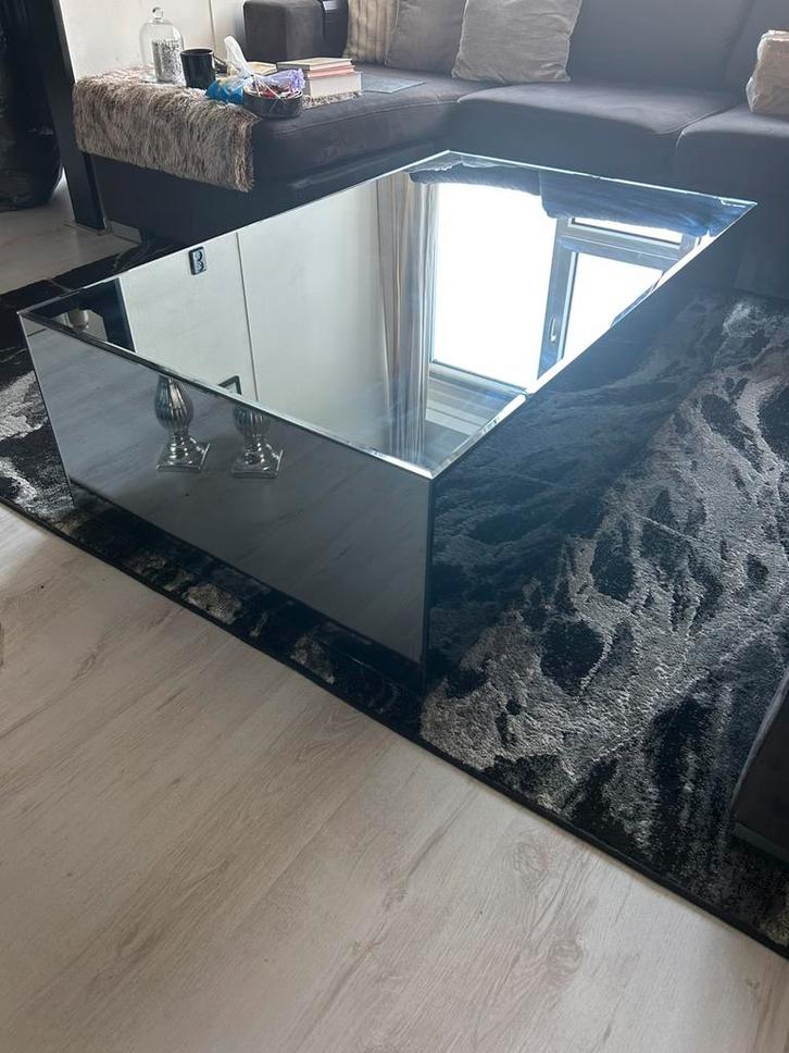 Salontafel spiegelglas zilver/grijs, Huis en Inrichting, Tafels | Salontafels, Zo goed als nieuw, Minder dan 50 cm, 50 tot 100 cm
