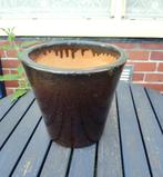 Grote zware Terra Cotta buiten bloempot, donkerbruin glazuur, Tuin en Terras, Bloempotten, Ophalen, Gebruikt, Rond