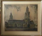 Grote vintage ets van de kerken aan het Vrijthof, Maastricht, Antiek en Kunst, Ophalen
