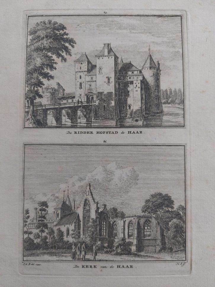85-86 / Ridderhofstad De Haar in Haar Zuilens Gravure, Antiek en Kunst, Kunst | Etsen en Gravures, Ophalen of Verzenden