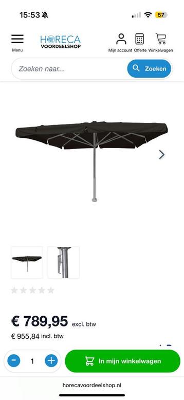 Horeca parasol 4x4 met voet aanbieding beschikbaar voor biedingen