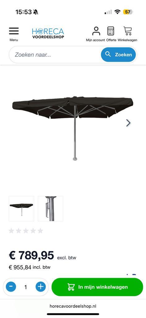 Horeca parasol 4x4 met voet aanbieding, Tuin en Terras, Parasols, Zo goed als nieuw, Meer dan 4 meter, Ophalen